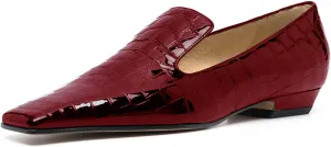 LEHOOR Women Patent Loafers Flats Square Toe Crocodile Dress Shoes Slip On 1 inch Flat Heel Loafer Shoes Crocodile Animal Print Fashion Office Work Loafers Formal Business Casual 4-11 M US