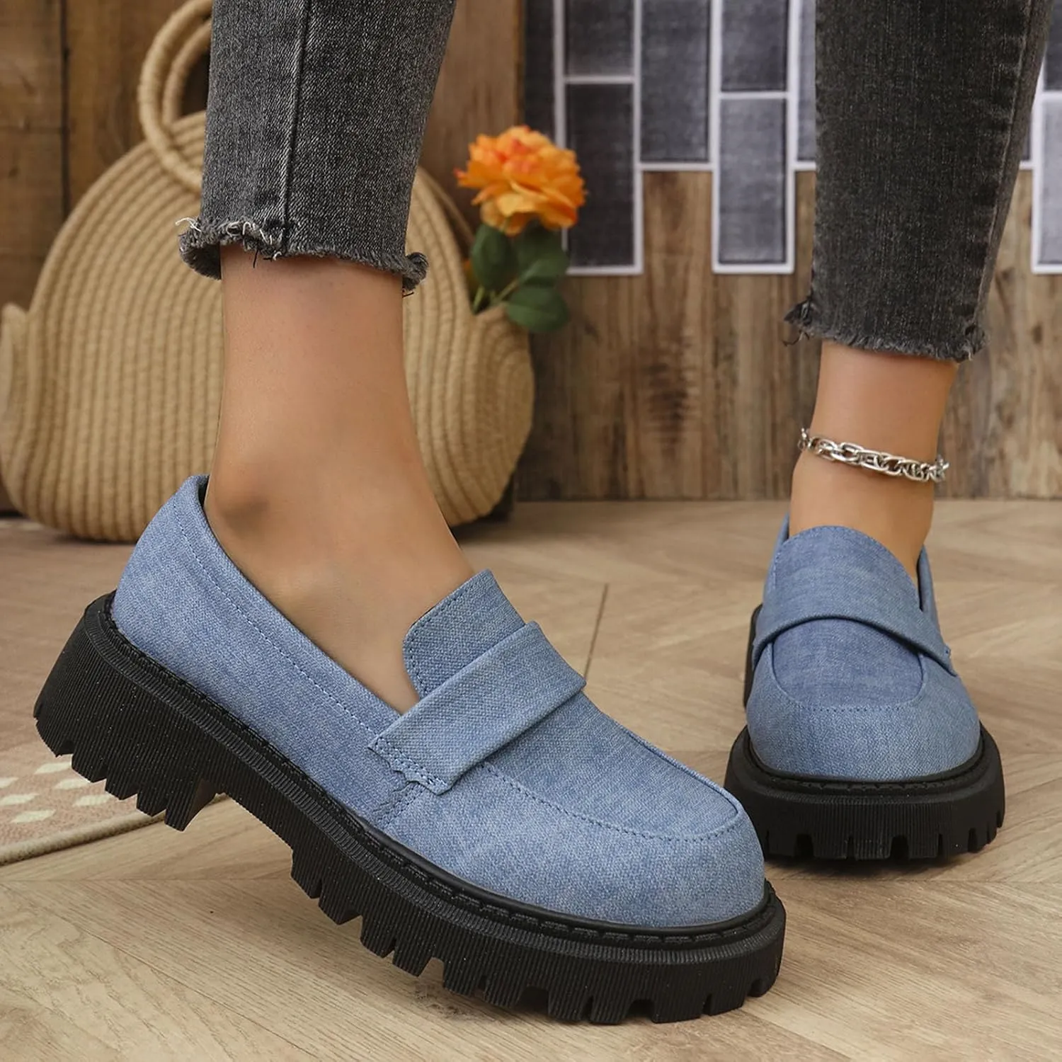 Loafer Shoes for Women Retro Slip-On Loafers Business Casual Shoe Comfortable Penny Loafers Chunky Work Shoes