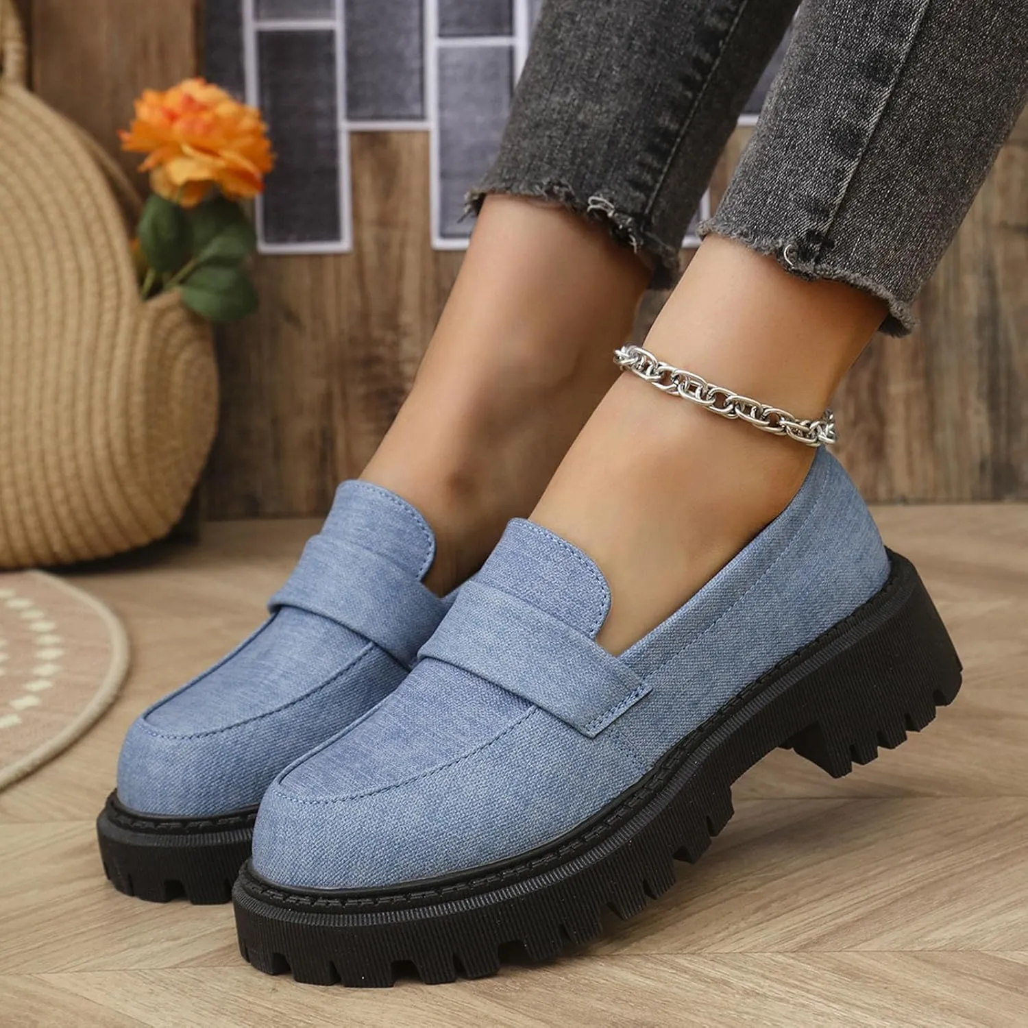 Loafer Shoes for Women Retro Slip-On Loafers Business Casual Shoe Comfortable Penny Loafers Chunky Work Shoes