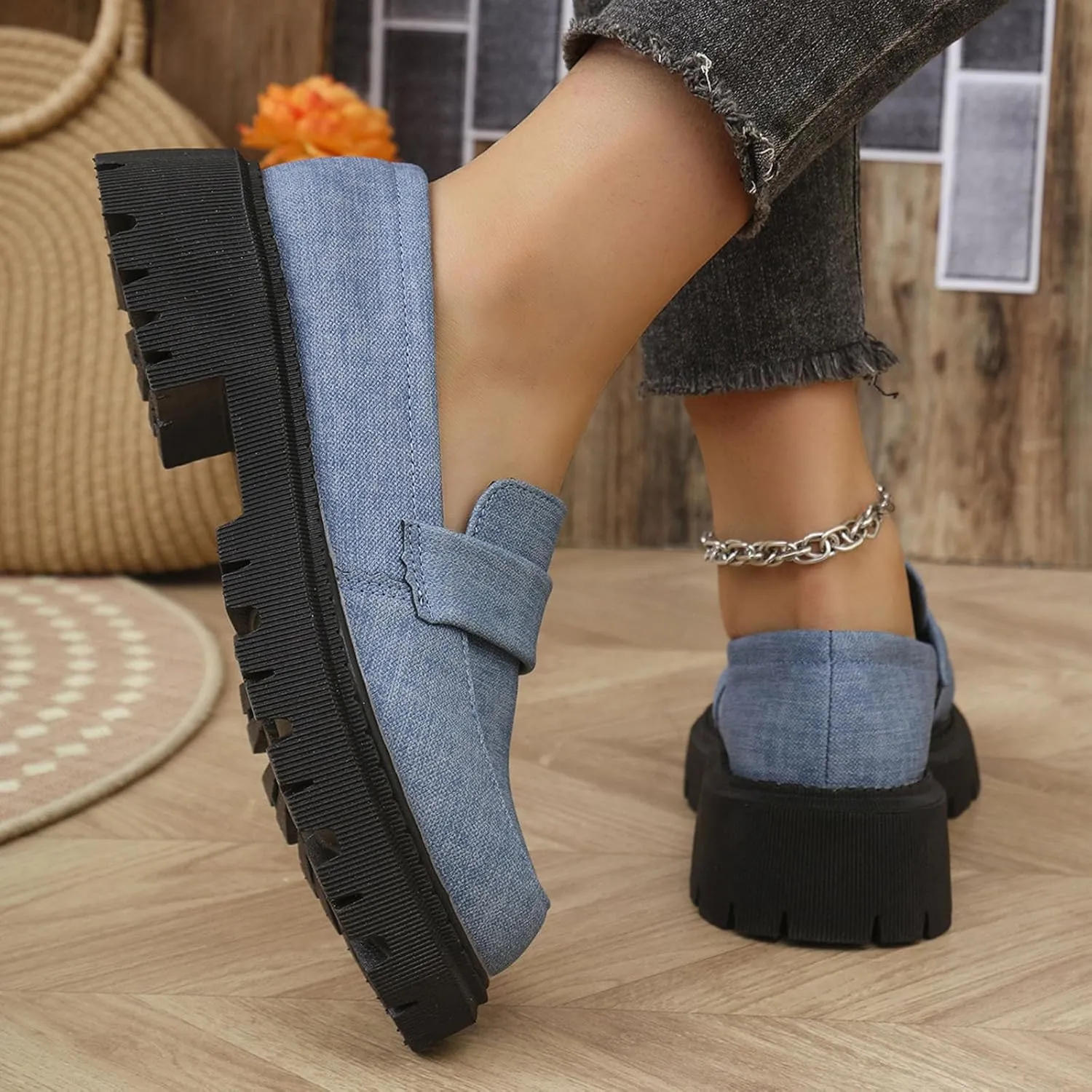 Loafer Shoes for Women Retro Slip-On Loafers Business Casual Shoe Comfortable Penny Loafers Chunky Work Shoes