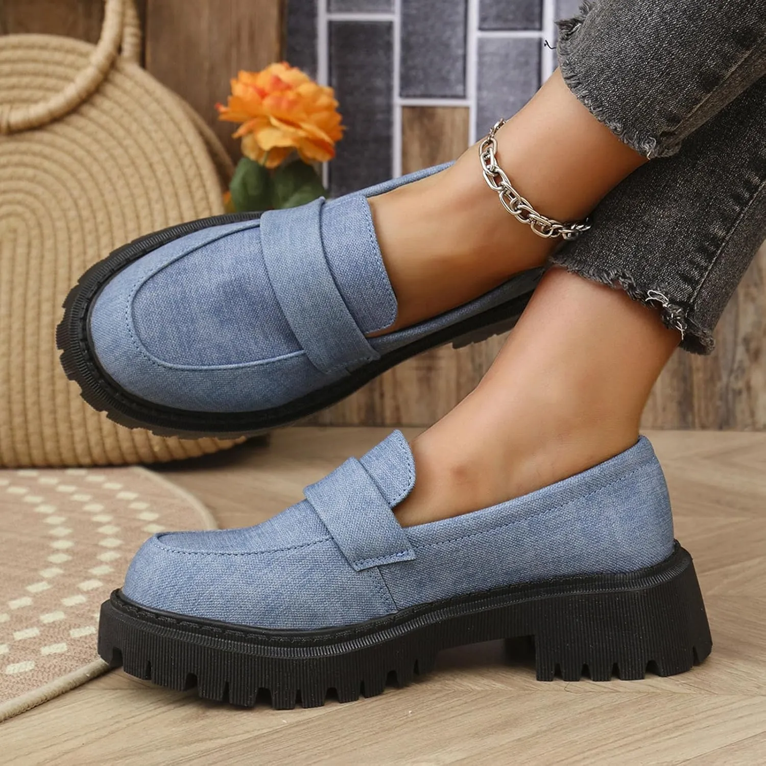 Loafer Shoes for Women Retro Slip-On Loafers Business Casual Shoe Comfortable Penny Loafers Chunky Work Shoes
