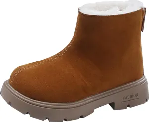Low Heel Plush Mini Snow Boots for Toddler Kids, Girls Cozy Fleece Fr Lined Zip Up Classic Ankle Short Booties