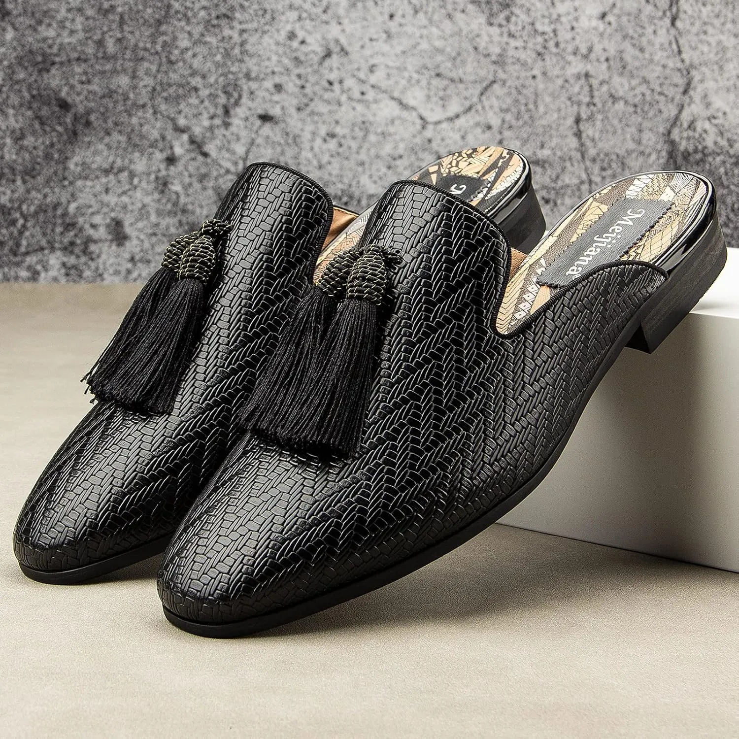 Meijiana Men's Slippers Slip-On Loafers Leather Formal Wear Casual Open Back Sandals