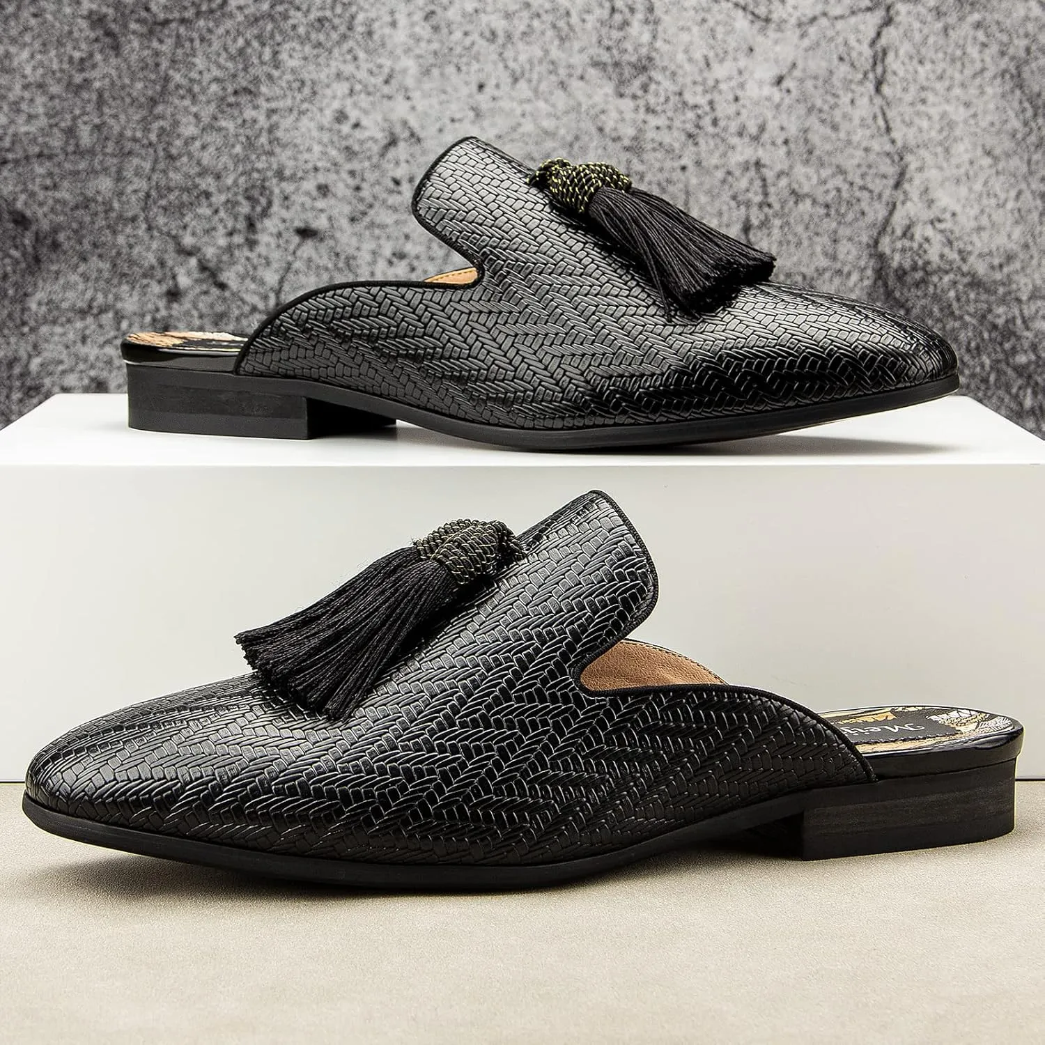 Meijiana Men's Slippers Slip-On Loafers Leather Formal Wear Casual Open Back Sandals