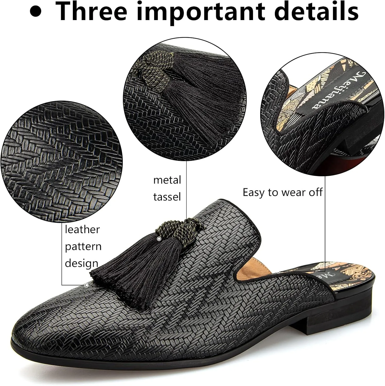 Meijiana Men's Slippers Slip-On Loafers Leather Formal Wear Casual Open Back Sandals
