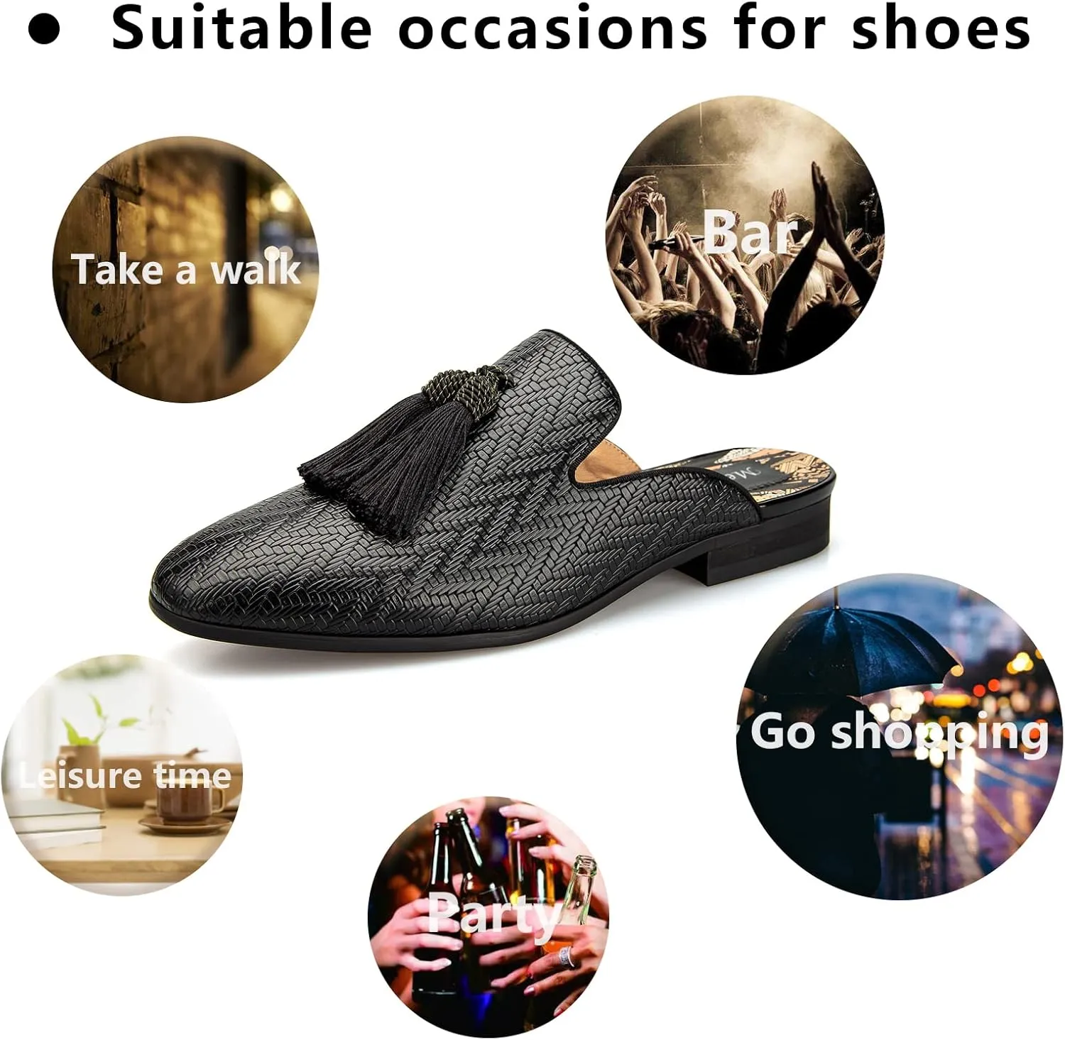 Meijiana Men's Slippers Slip-On Loafers Leather Formal Wear Casual Open Back Sandals