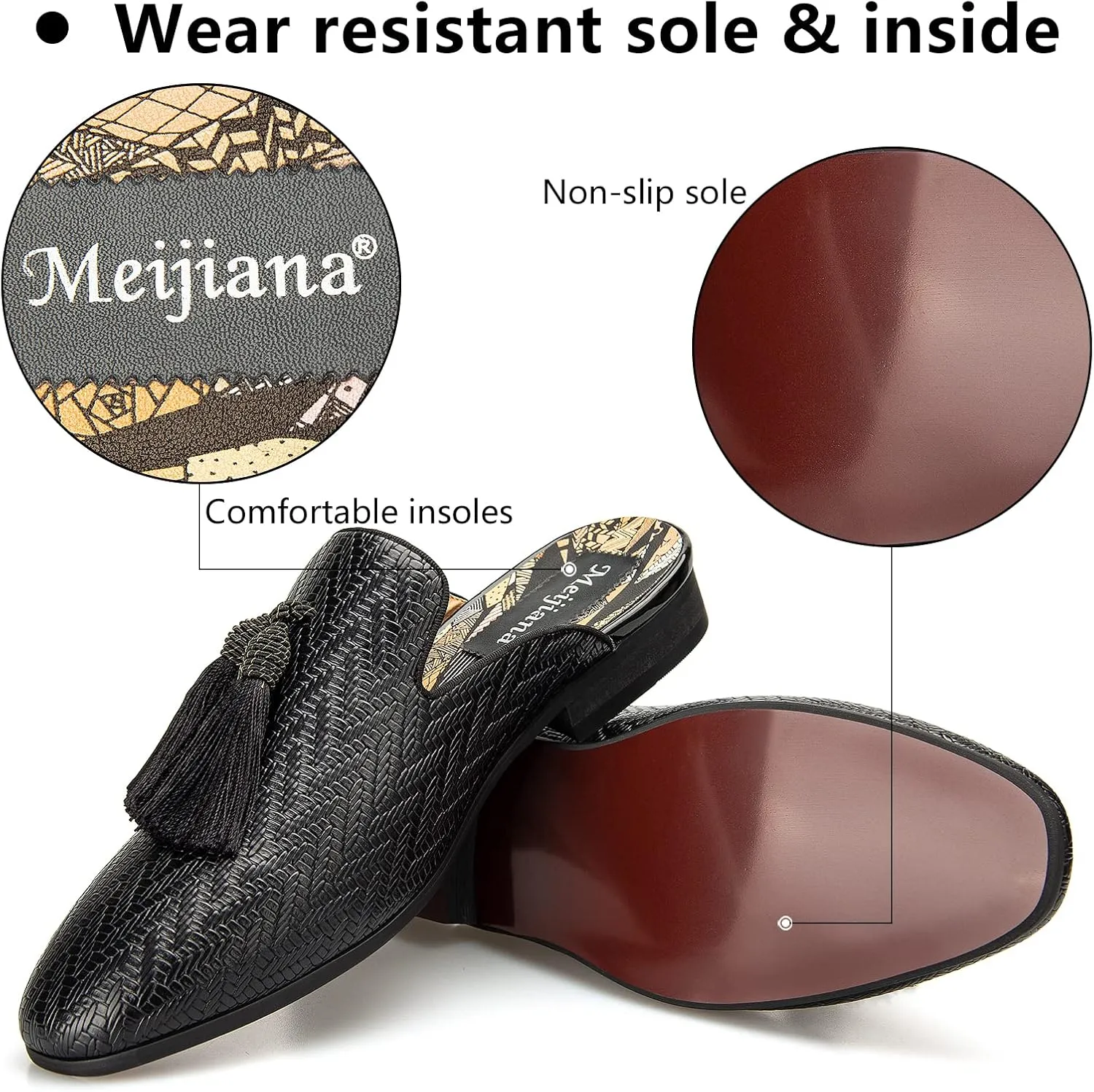 Meijiana Men's Slippers Slip-On Loafers Leather Formal Wear Casual Open Back Sandals