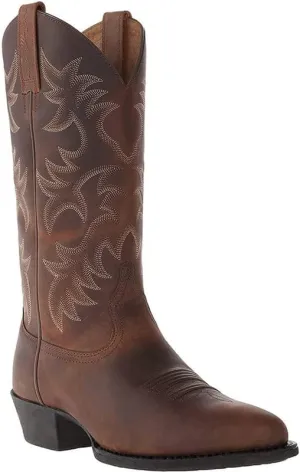 Mens Brown Cowboy Boots Classic Embroidered Snip Toe Wide Calf Mid-Cylinder Leather Country Western Boots Men's Work Boots