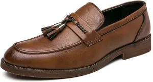 Mens Leather Tassels Slip-On Dress Loafers Luxury Cow Tendon Sole Non-Slip Low Top Loafers Shoes for Business Casual Dress Prom Party