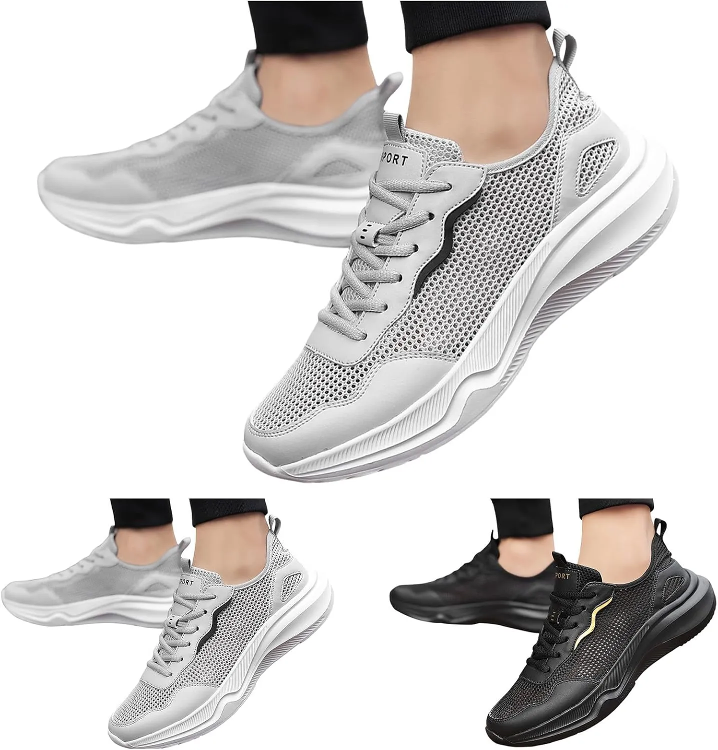 Men's Lightweight Cushion Sneakers Breathable Elastic Fly Woven Mesh Sneaker Men's Stylish Lightweight Sneakers
