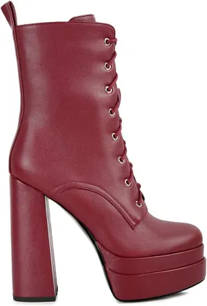 Meows Faux Leather High Heel Platform Ankle Boots