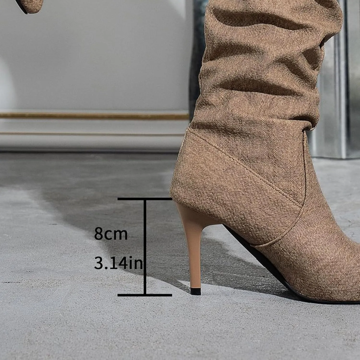 Mid Calf Boots Fashionable Versatile Solid Classic Boots High Heel Pointed Toe Women's Leather Sparkling