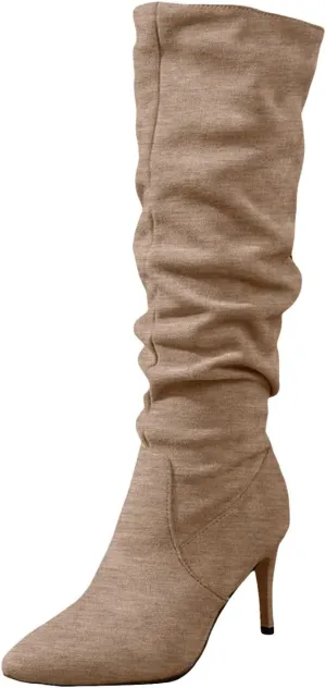 Mid Calf Boots Fashionable Versatile Solid Classic Boots High Heel Pointed Toe Women's Leather Sparkling
