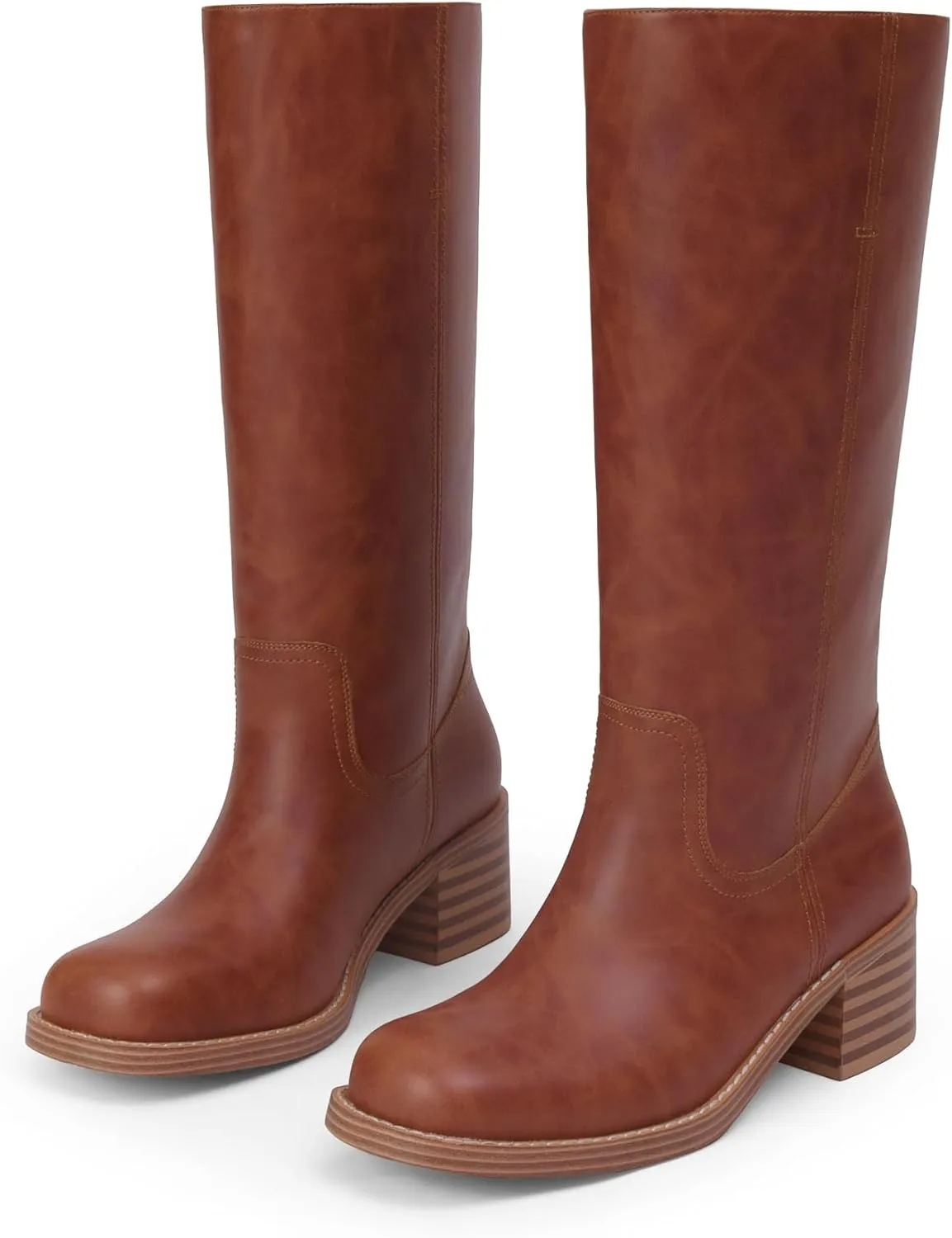 Mid Calf Boots for Women Chunky Block Heel Womens Tall Boots Square Toe Comfortable Casual Boots Low Heel Trendy Stylish Boots
