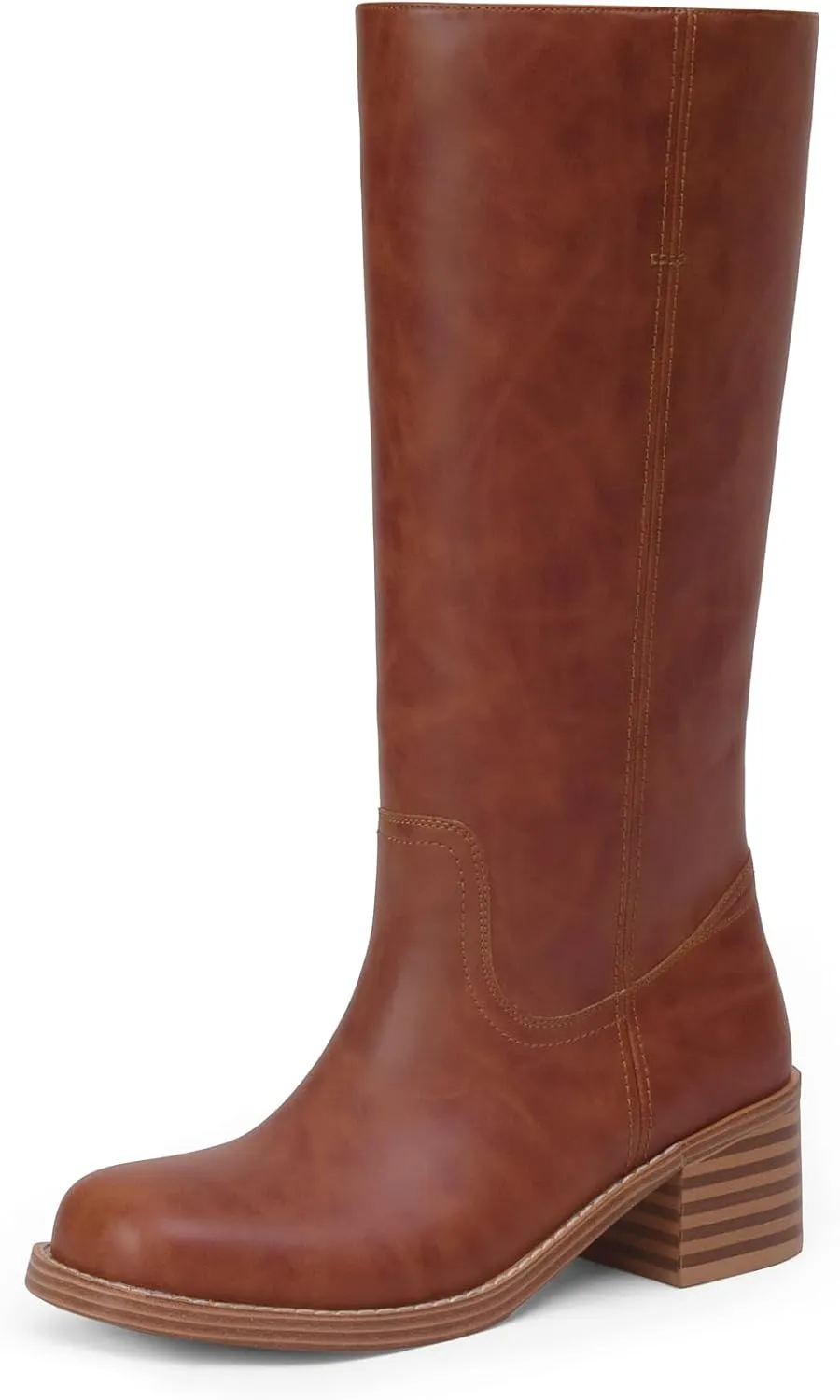 Mid Calf Boots for Women Chunky Block Heel Womens Tall Boots Square Toe Comfortable Casual Boots Low Heel Trendy Stylish Boots