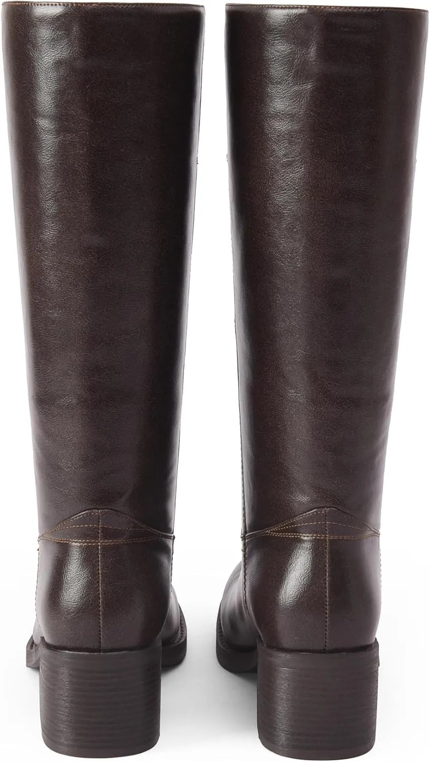 Mid Calf Boots for Women Chunky Block Heel Women’s Tall Boots Square Toe Comfortable Casual Boots Low Heel Trendy Stylish Boots