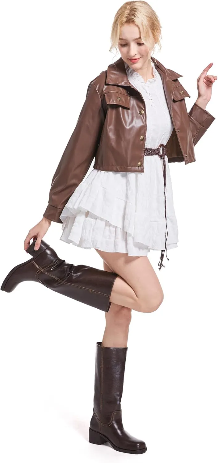 Mid Calf Boots for Women Chunky Block Heel Women’s Tall Boots Square Toe Comfortable Casual Boots Low Heel Trendy Stylish Boots