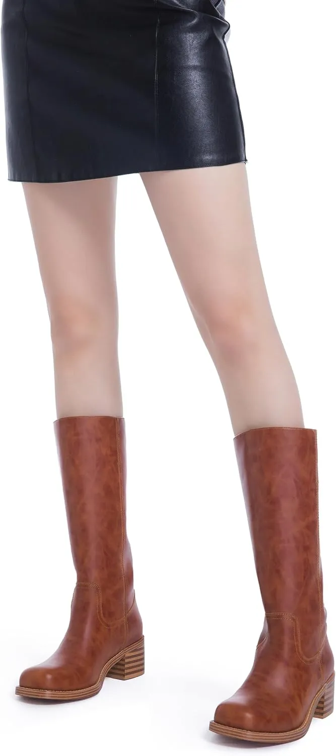 Mid Calf Boots for Women Chunky Block Heel Womens Tall Boots Square Toe Comfortable Casual Boots Low Heel Trendy Stylish Boots