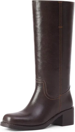 Mid Calf Boots for Women Chunky Block Heel Womens Tall Boots Square Toe Comfortable Casual Boots Low Heel Trendy Stylish Boots