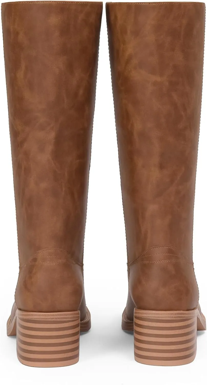 Mid Calf Boots for Women Chunky Block Heel Womens Tall Boots Square Toe Comfortable Casual Boots Low Heel Trendy Stylish Boots
