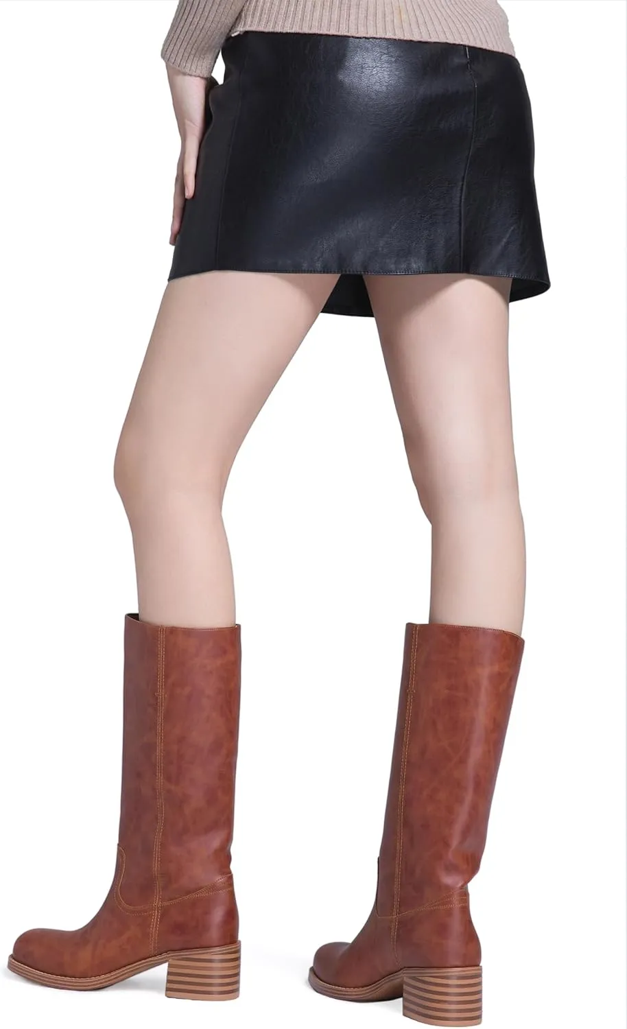 Mid Calf Boots for Women Chunky Block Heel Womens Tall Boots Square Toe Comfortable Casual Boots Low Heel Trendy Stylish Boots