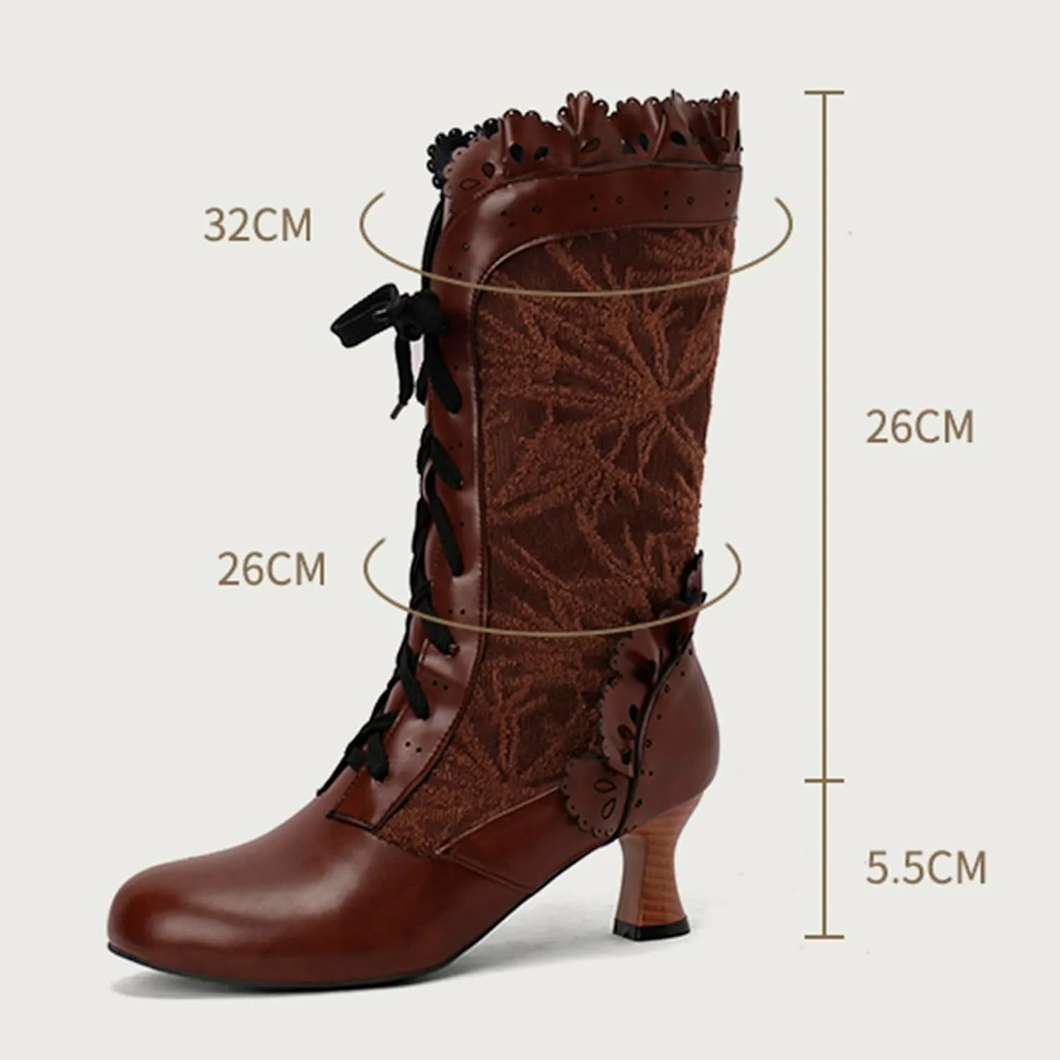 Mid Calf Boots for Women Gothic Booties Low Heel Mid Calf Boots Lace up Zipper Boots for Ladies Witch Shoes