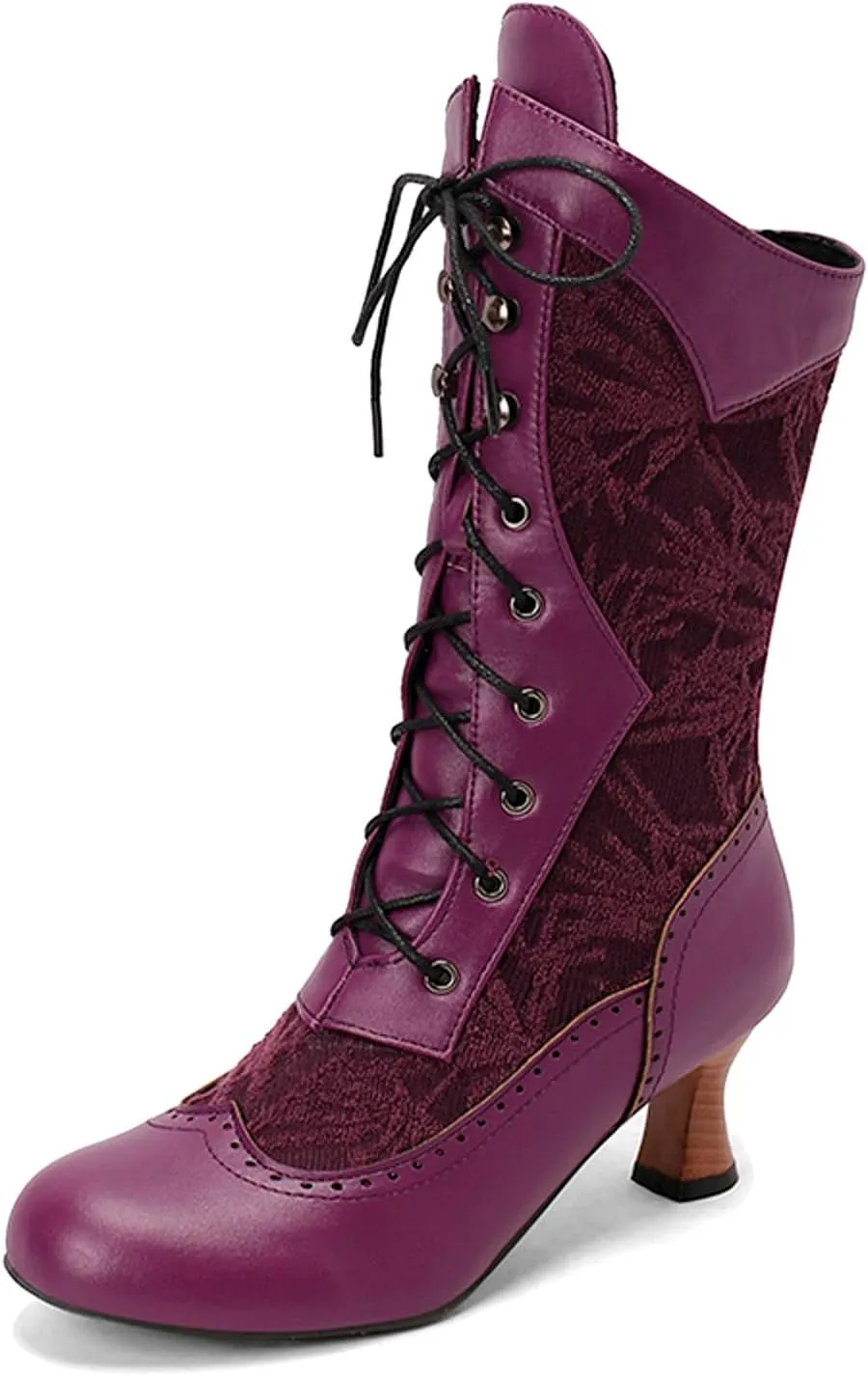 Mid Calf Boots for Women Gothic Booties Low Heel Mid Calf Boots Lace up Zipper Boots for Ladies Witch Shoes