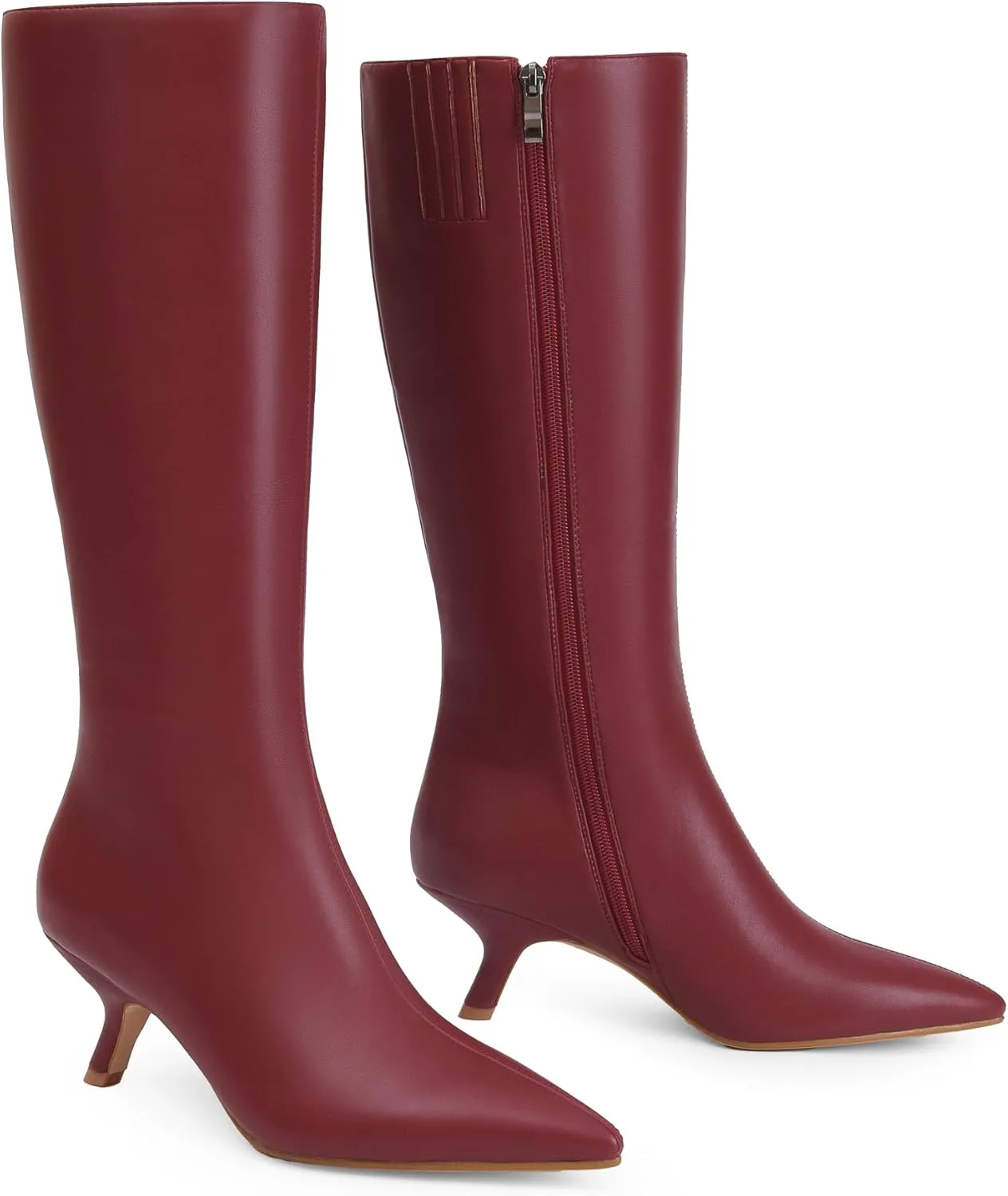 Mid Calf Boots for Women Pointed Toe 2.5 IN Low Heel Women Boots Zipper Boots Fashion Trendy Stiletto Heel Boots
