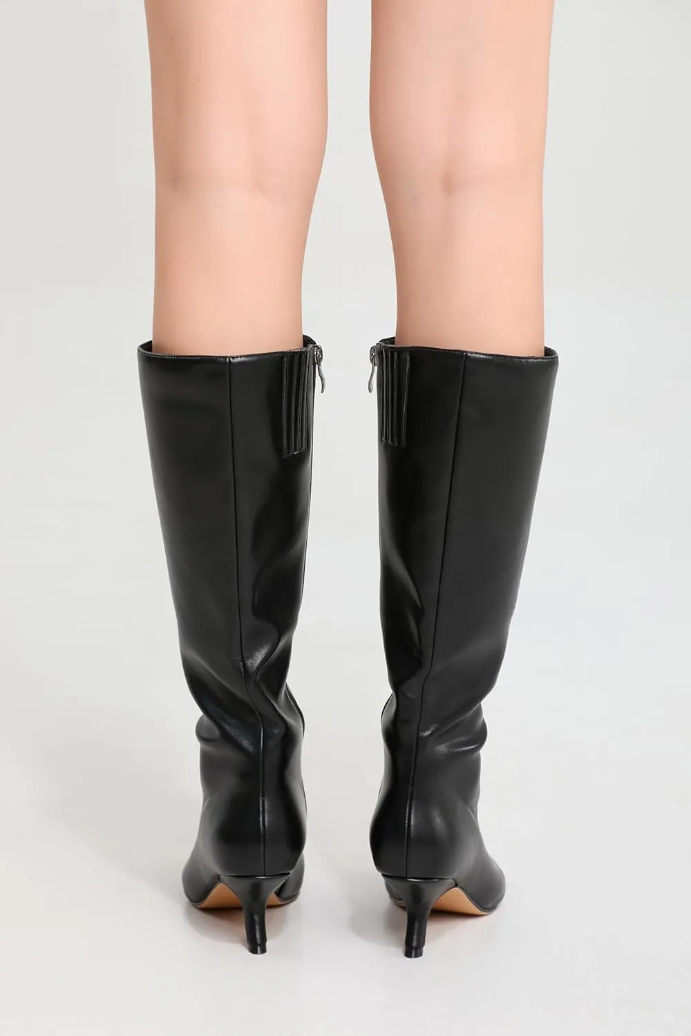 Mid Calf Boots for Women Pointed Toe 2.5 IN Low Heel Women Boots Zipper Boots Fashion Trendy Stiletto Heel Boots