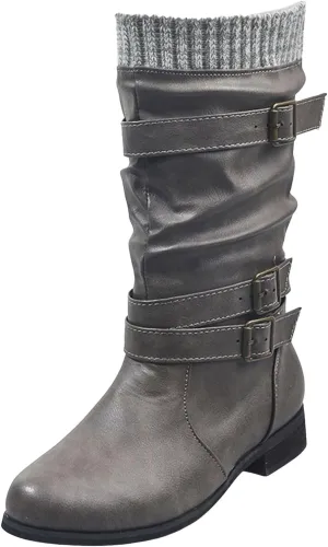 Mid Calf Boots Womens Round Toe Mid Calf Boots Comfortable Women's Mid Calf Boots Low Heel Winter Zipper Booties