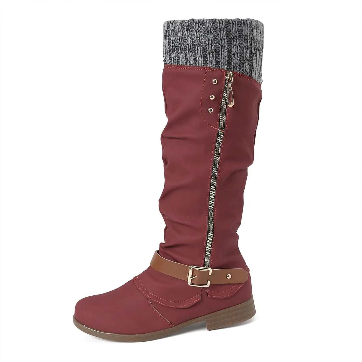 Mid Calf Boots Womens Round Toe Mid Calf Boots Comfortable Women's Mid Calf Boots Low Heel Winter Zipper Booties