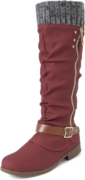 Mid Calf Boots Womens Round Toe Mid Calf Boots Comfortable Women's Mid Calf Boots Low Heel Winter Zipper Booties