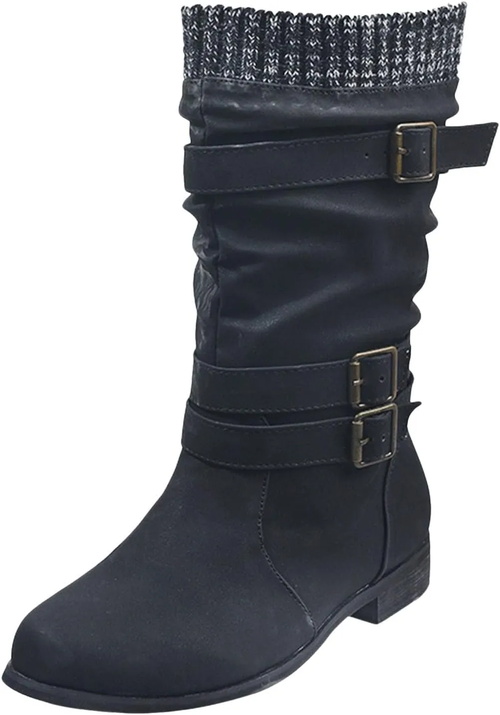 Mid Calf Boots Womens Round Toe Mid Calf Boots Comfortable Women's Mid Calf Boots Low Heel Winter Zipper Booties
