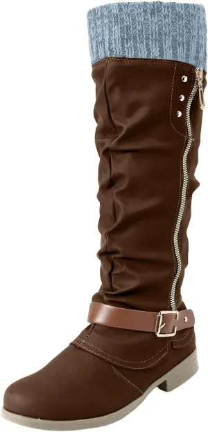 Mid Calf Boots Womens Round Toe Mid Calf Boots Comfortable Women's Mid Calf Boots Low Heel Winter Zipper Booties