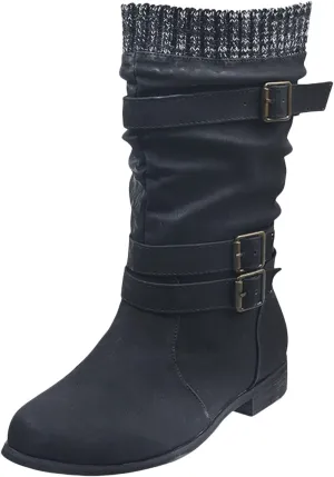 Mid Calf Boots Womens Round Toe Mid Calf Boots Comfortable Women's Mid Calf Boots Low Heel Winter Zipper Booties