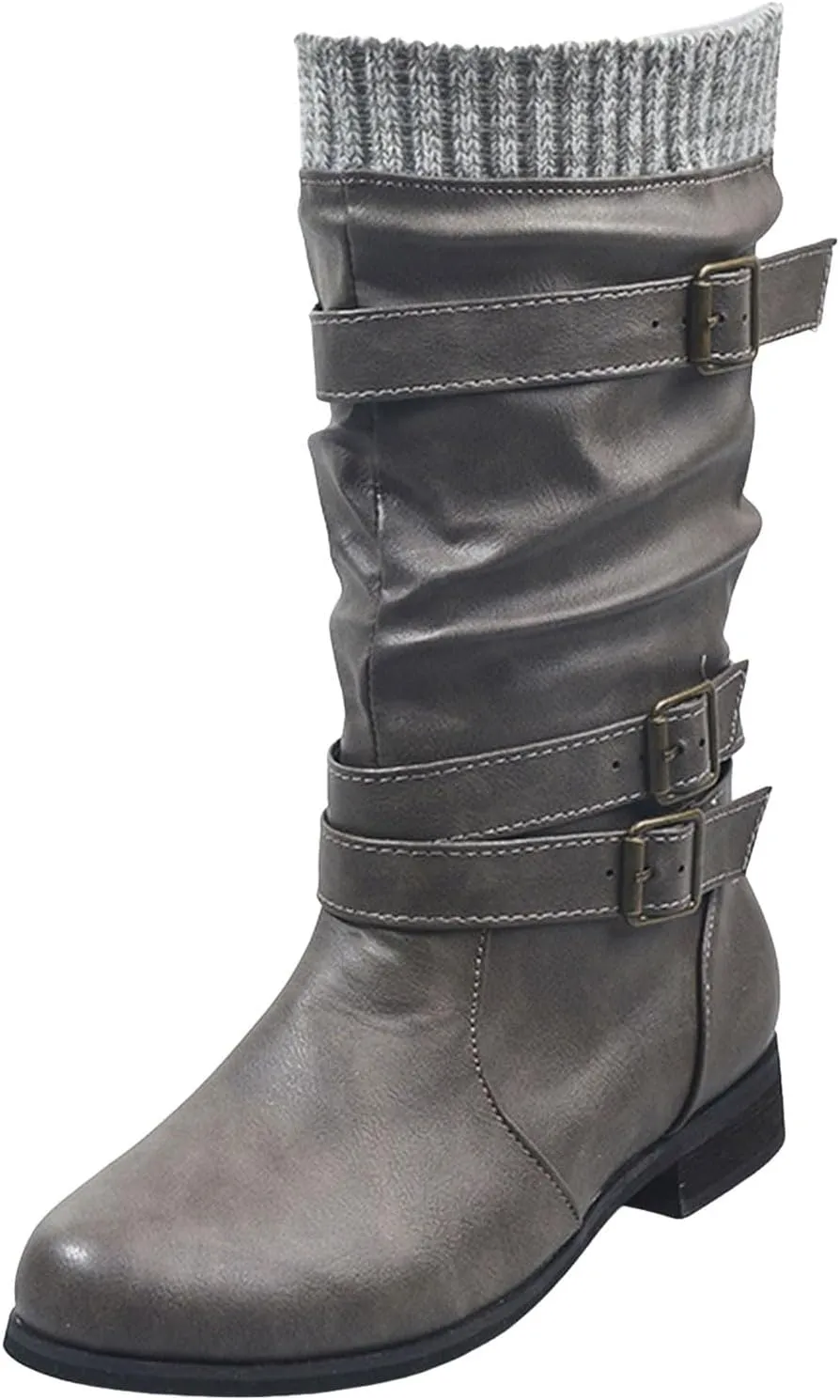 Mid Calf Boots Womens Round Toe Mid Calf Boots Comfortable Women's Mid Calf Boots Low Heel Winter Zipper Booties