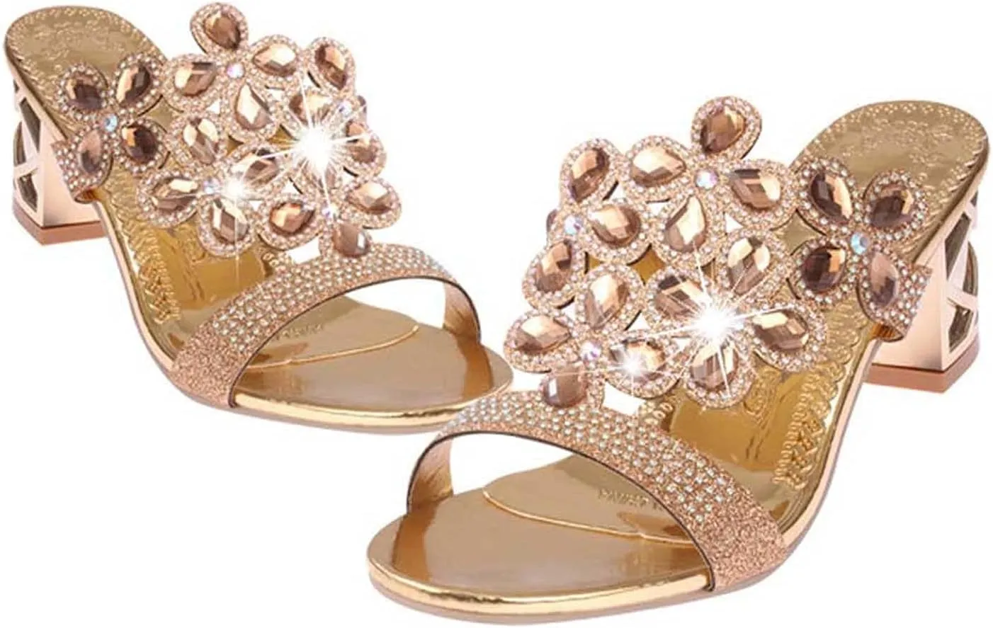 oiangi Sparkly Rhinestone Sandals for Women,Fashion Flip Flops Open Toe High Heel Pump Sandals,Casual Block Heel Sandal