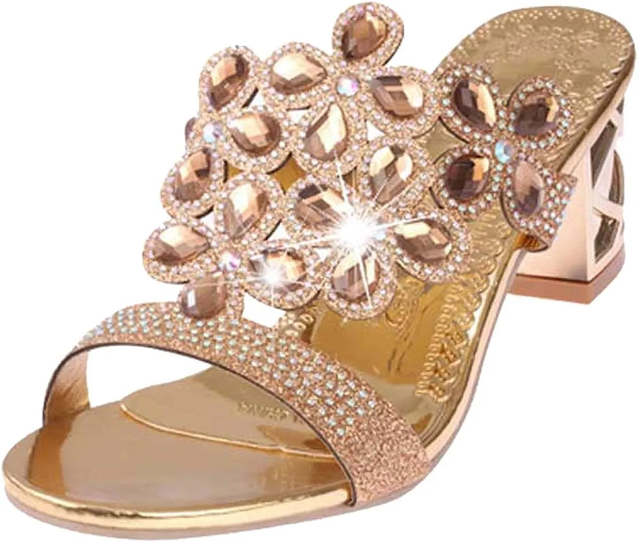 oiangi Sparkly Rhinestone Sandals for Women,Fashion Flip Flops Open Toe High Heel Pump Sandals,Casual Block Heel Sandal