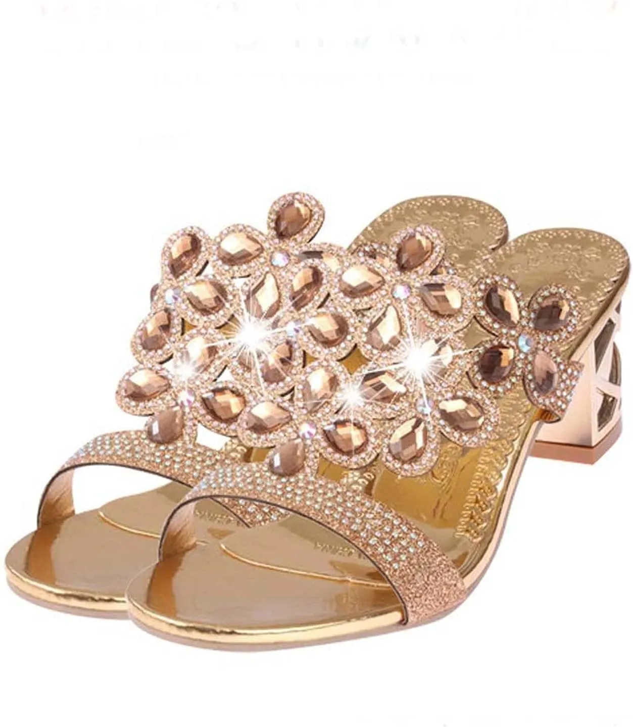 oiangi Sparkly Rhinestone Sandals for Women,Fashion Flip Flops Open Toe High Heel Pump Sandals,Casual Block Heel Sandal