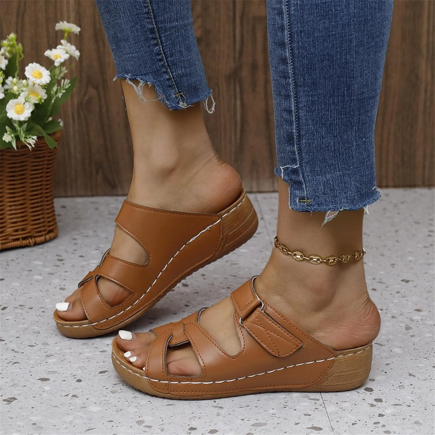 Orthopedic Wedge Sandals for Women Low Heel Open Toe Slip On Slides Shoes Casual Comfort Walking Dressy Sandals