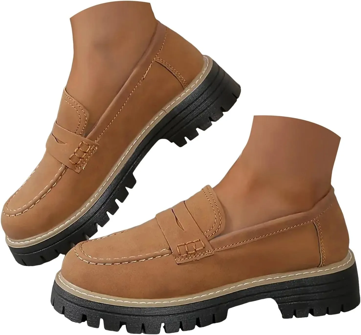 Orthoture-Orthopedic Platform Loafers Slip-On Walking Shoes Comfortable Lightweight Leather Loafers Cute Casual Walking Shoes