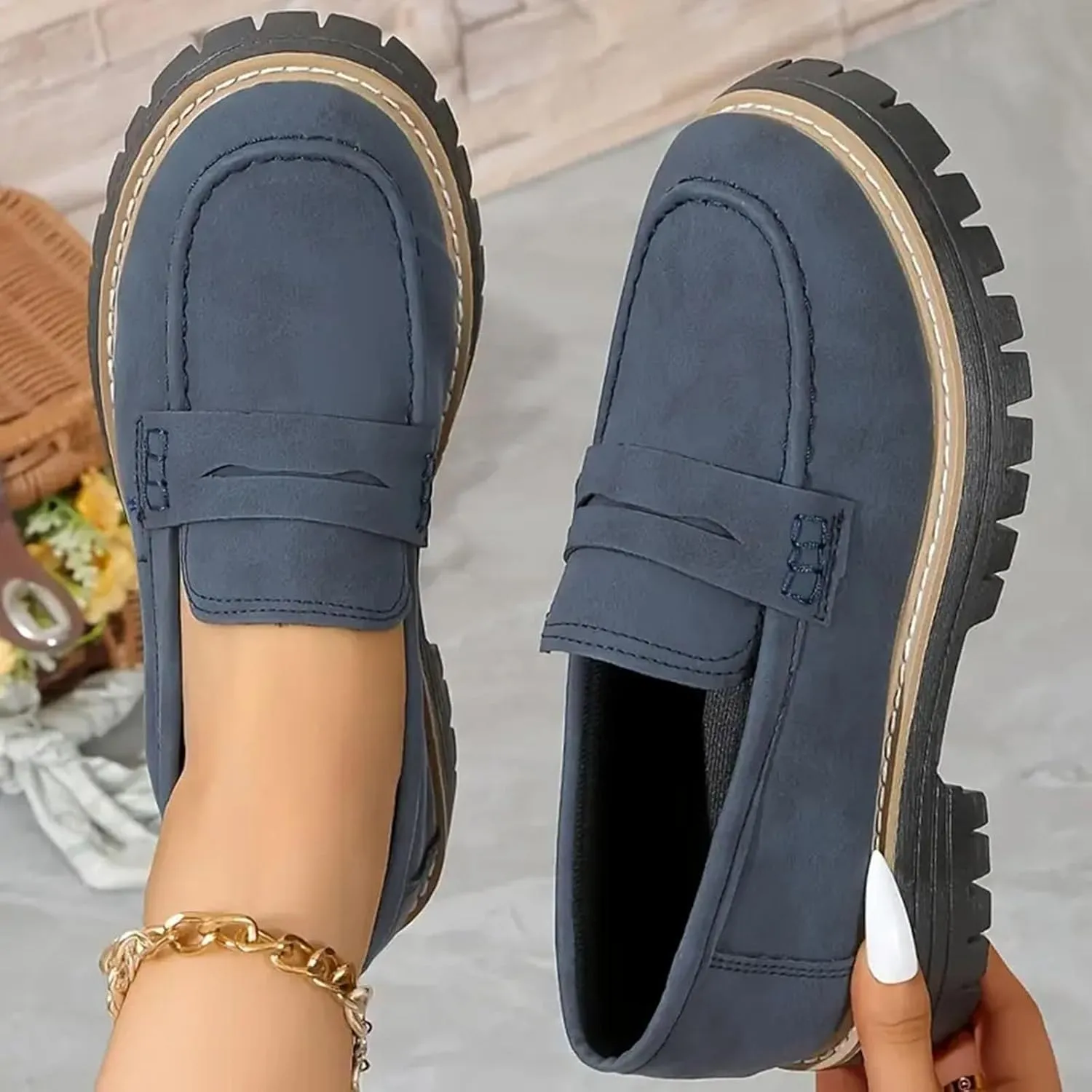 Orthoture-Orthopedic Platform Loafers Slip-On Walking Shoes Comfortable Lightweight Leather Loafers Cute Casual Walking Shoes