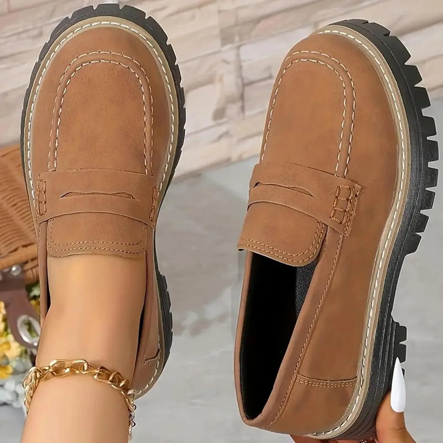 Orthoture-Orthopedic Platform Loafers Slip-On Walking Shoes Comfortable Lightweight Leather Loafers Cute Casual Walking Shoes