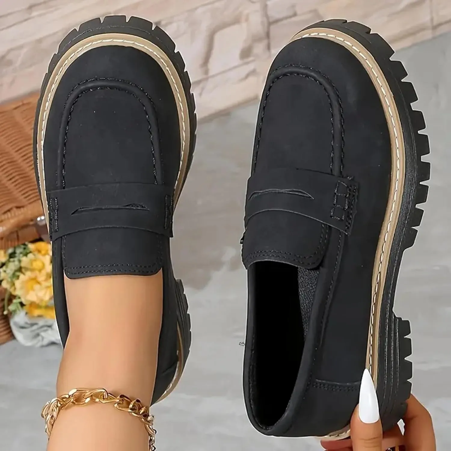 Orthoture-Orthopedic Platform Loafers Slip-On Walking Shoes Comfortable Lightweight Leather Loafers Cute Casual Walking Shoes