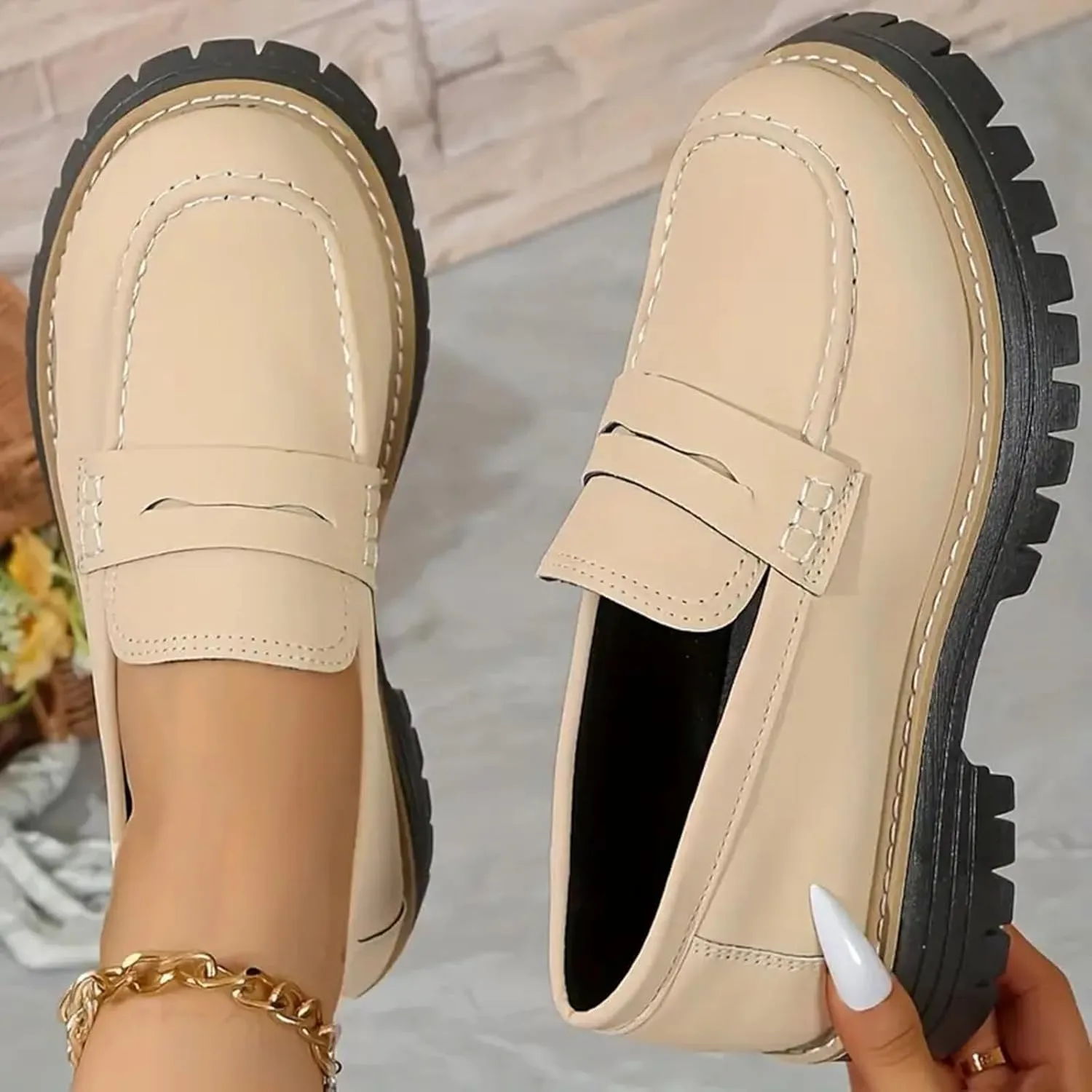 Orthoture-Orthopedic Platform Loafers Slip-On Walking Shoes Comfortable Lightweight Leather Loafers Cute Casual Walking Shoes