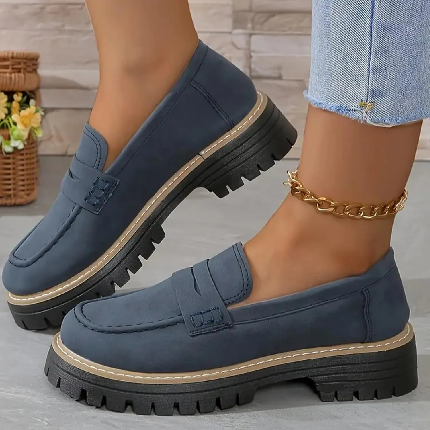 Orthoture-Orthopedic Platform Loafers Slip-On Walking Shoes Comfortable Lightweight Leather Loafers Cute Casual Walking Shoes