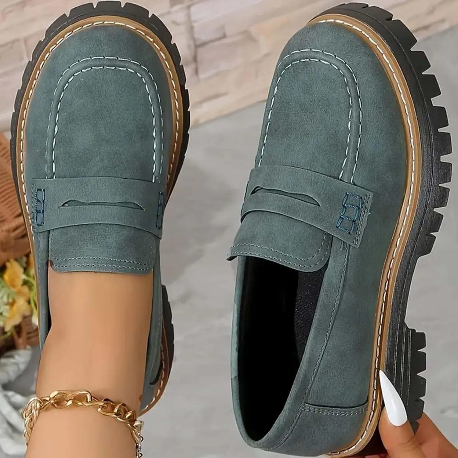 Orthoture-Orthopedic Platform Loafers Slip-On Walking Shoes Comfortable Lightweight Leather Loafers Cute Casual Walking Shoes