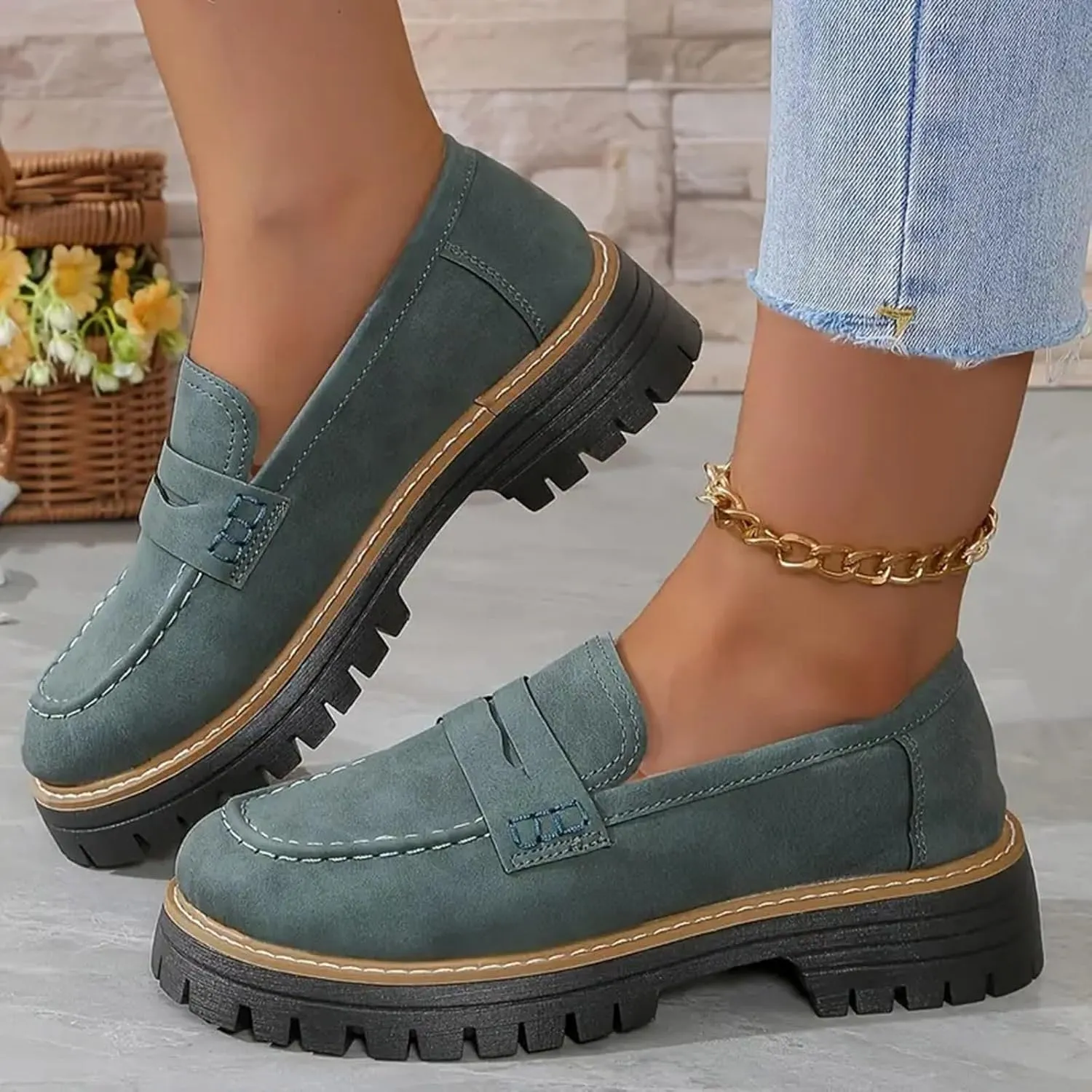 Orthoture-Orthopedic Platform Loafers Slip-On Walking Shoes Comfortable Lightweight Leather Loafers Cute Casual Walking Shoes
