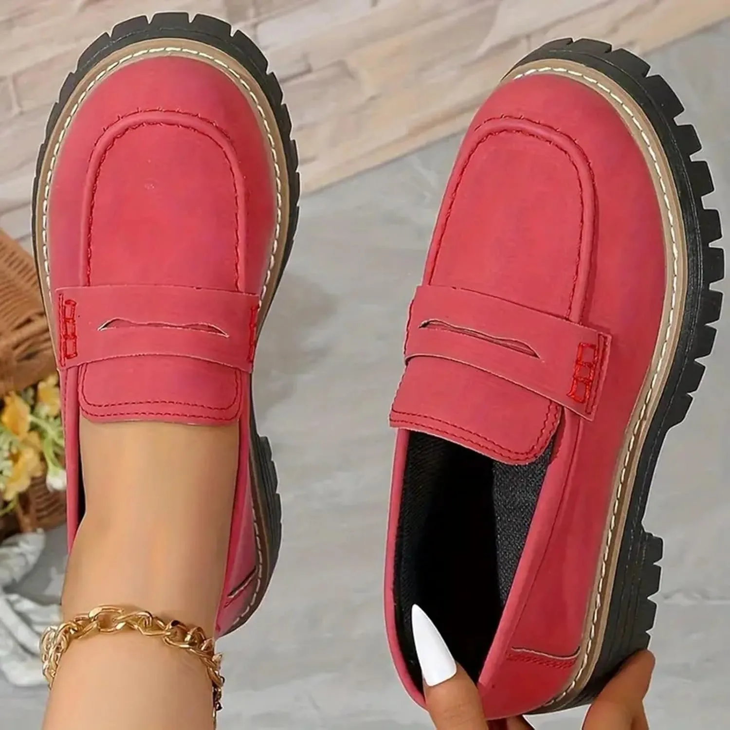 Orthoture-Orthopedic Platform Loafers Slip-On Walking Shoes Comfortable Lightweight Leather Loafers Cute Casual Walking Shoes