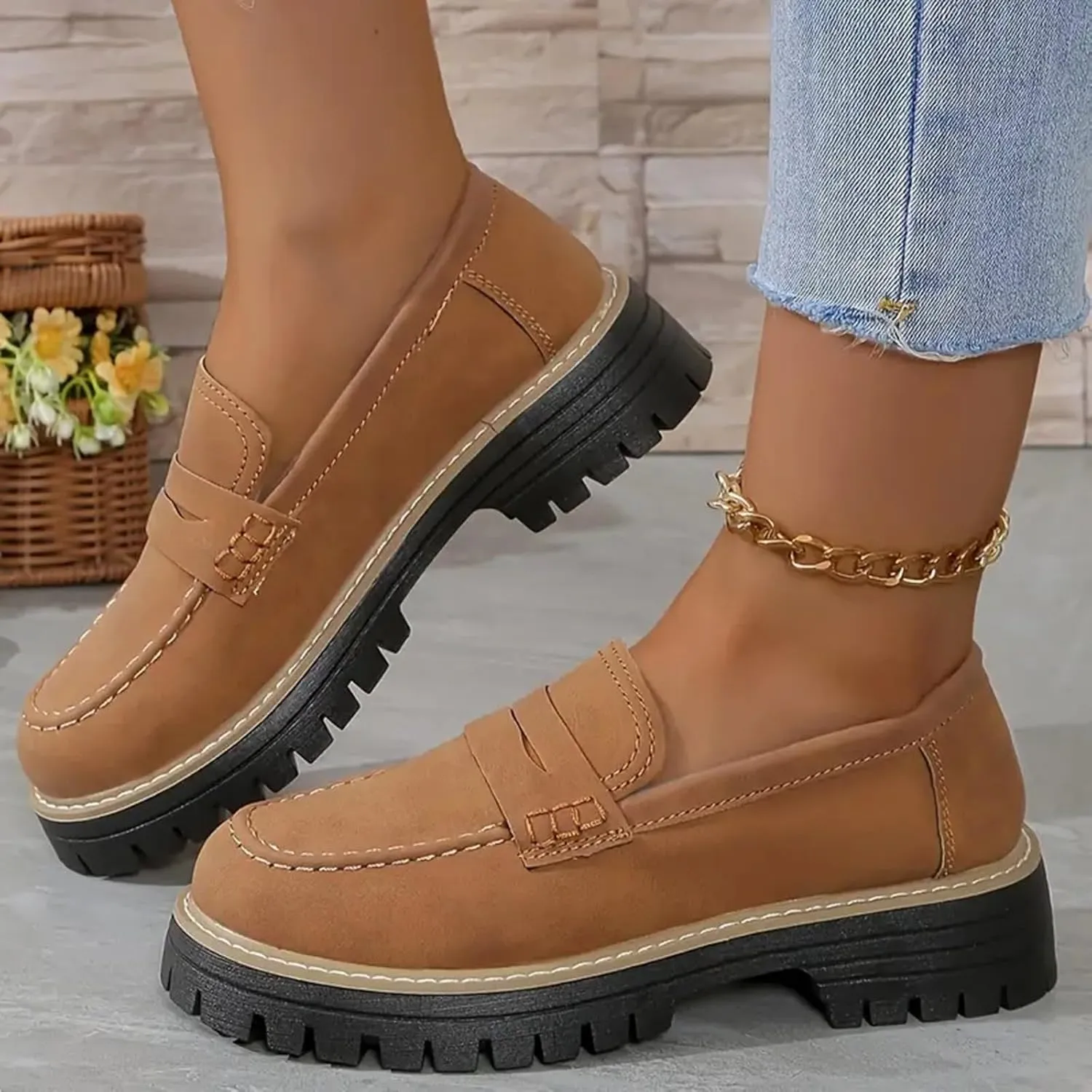 Orthoture-Orthopedic Platform Loafers Slip-On Walking Shoes Comfortable Lightweight Leather Loafers Cute Casual Walking Shoes
